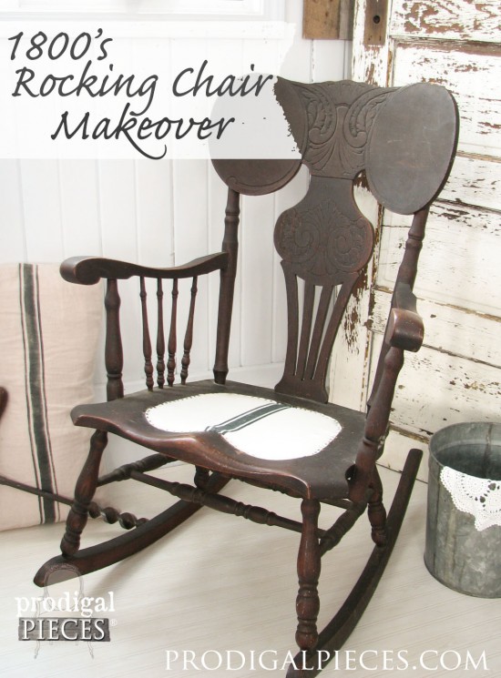 1800's Antique Rocking Chair Makeover with Grain Sack Seat by Prodigal Pieces | prodigalpieces.com
