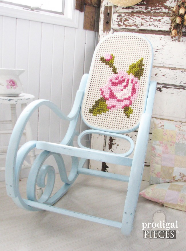 Vintage Bentwood Rocking Chair Gets Embroidered Makeover by Prodigal Pieces www.prodigalpieces.com #prodigalpieces