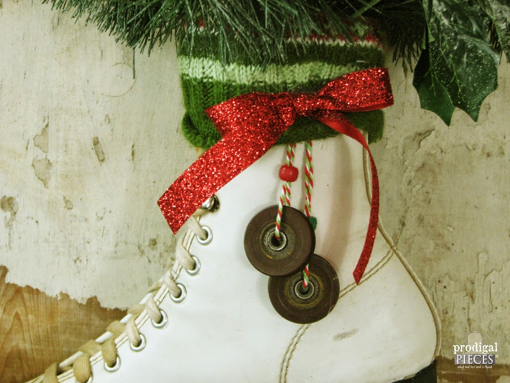 Antique Pulley on Christmas Skate | prodigalpieces.com
