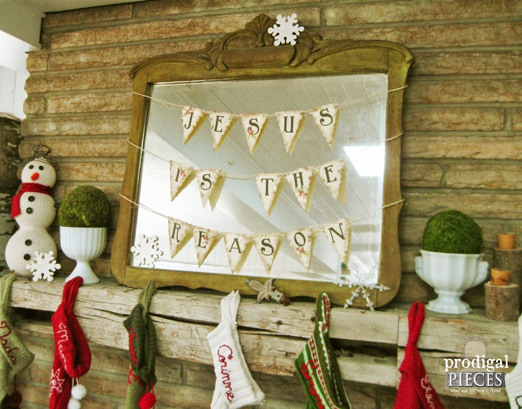 Antique Farmhouse Style Christmas Mantel with DIY Free Printable Bunting by Prodigal Pieces | prodigalpieces.com
