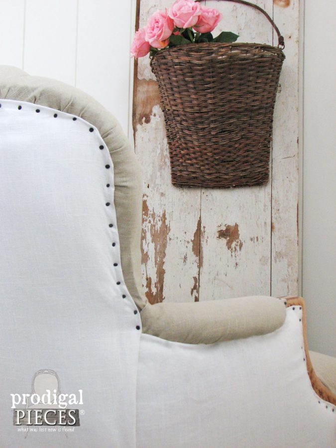 Back of Linen Chair wtih Deconstructed Makeover by Prodigal Pieces | prodigalpieces.com