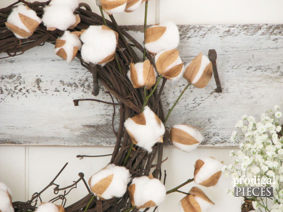 Cotton Branch Wreath Closeup by Prodigal Pieces | prodigalpieces.com