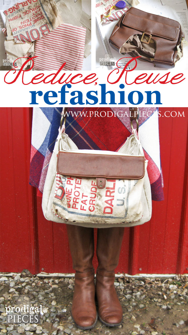Handmade Feedsack, Linen, and Leather Purse by Prodigal Pieces www.prodigalpieces.com #prodigalpieces