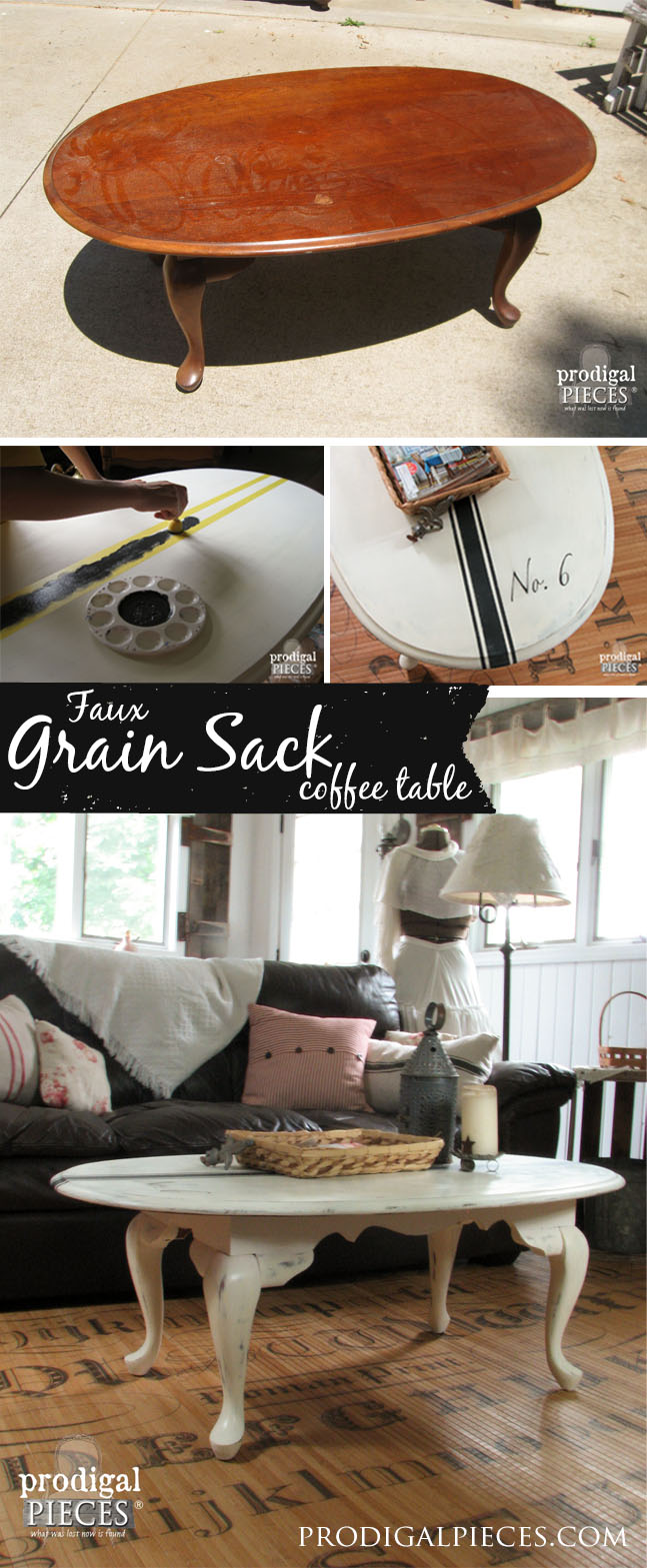 Create a Faux French Grain Sack Table with Tape and Paint - Let a teenager show you how! by Prodigal Pieces | prodigalpieces.com #prodigalpieces