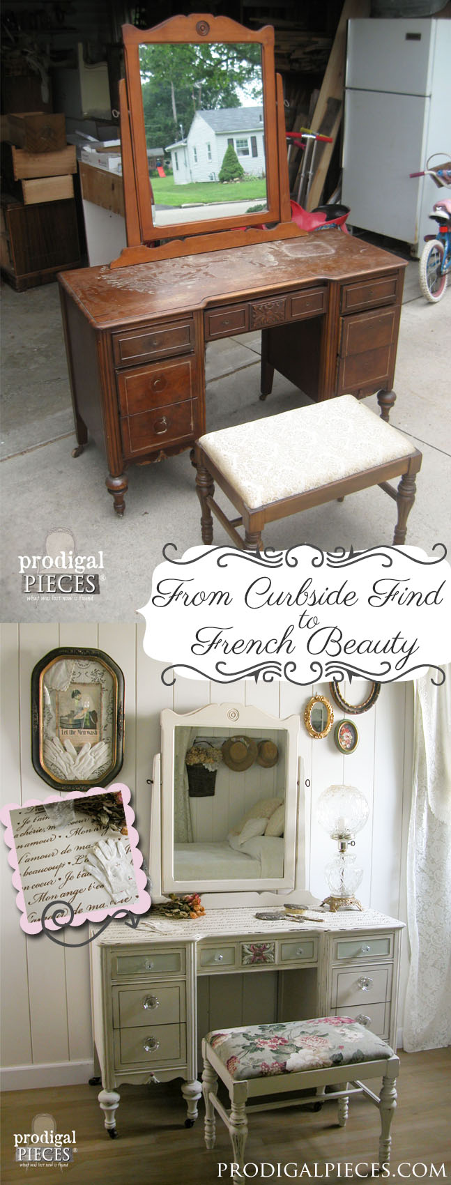 Hard to believe this antique dressing table was put curbside for city trash cleanup. From curbside to French beauty - a must see by Prodigal Pieces www.prodigalpieces.com #prodigalpieces