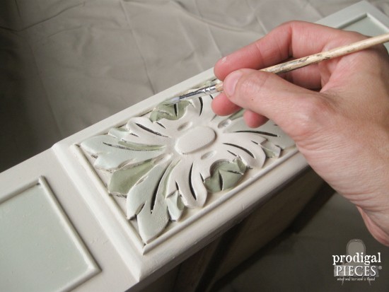 Highlighting Carved Accents of Antique Vanity with Paint | Prodigal Pieces | www.prodigalpieces.com