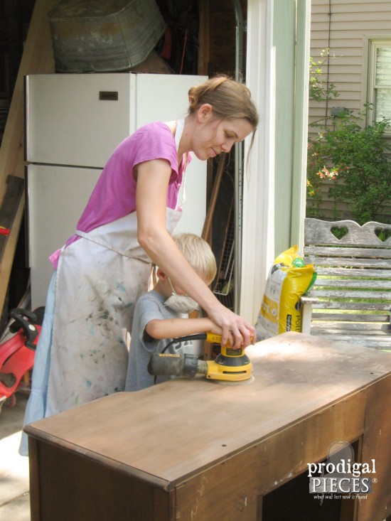 Mom and Son Refinishing Antique Vanity | Prodigal Pieces | www.prodigalpieces.com