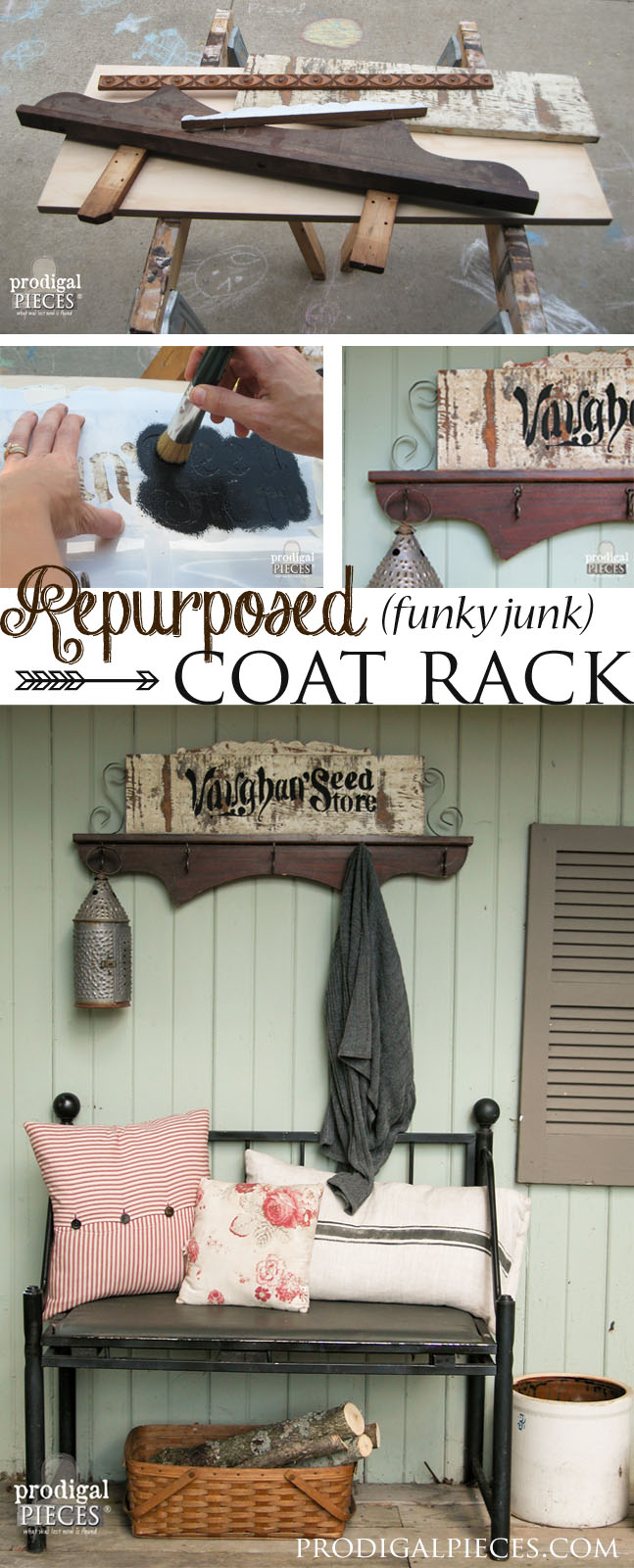 Create a repurposed coat rack using cast off barn wood and furniture pieces | Prodigal Pieces | www.prodigalpieces.com