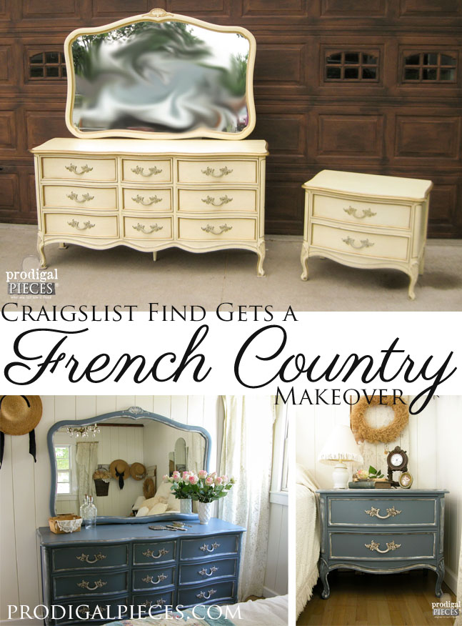 Outdated Craiglist scored French Provincial set gets a French country blue makeover with a beautiful blue by Prodigal Pieces. www.prodigalpieces.com #prodigalpieces