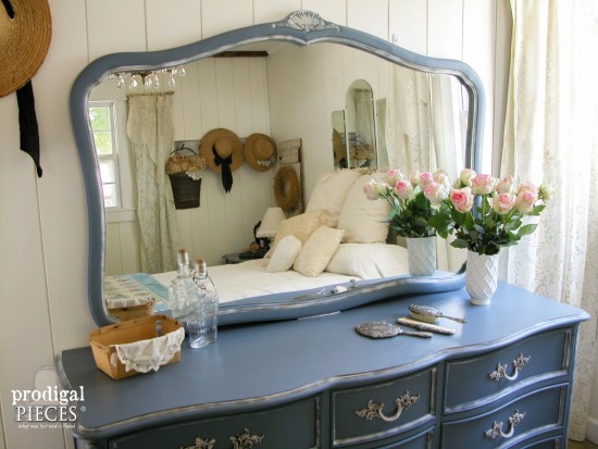 Outdated Craiglist scored French Provincial set gets a French country makeover with a beautiful blue by Prodigal PIeces. www.prodigalpieces.com #prodigalpieces