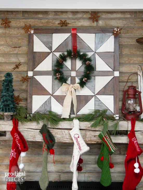 Create a faux barn wood wall quilt using laminate flooring with this easy DIY tutorial by Prodigal Pieces. www.prodigalpieces.com #prodigalpieces