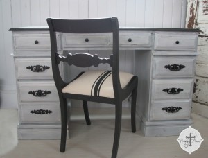Farmhouse Chic Desk with Matching Faux Grain Sack Chair via Prodigal Pieces