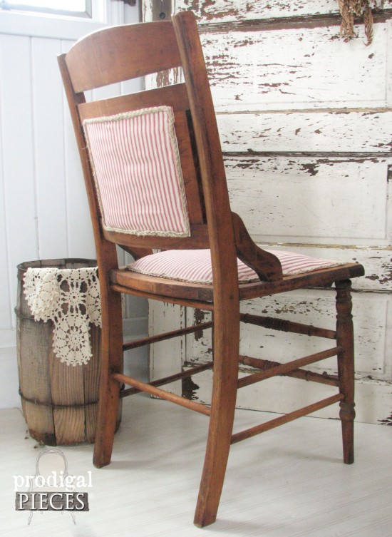 Back of Antique Ticking Stripe Chair by Larissa of Prodigal Pieces | prodigalpieces.com #prodigalpieces