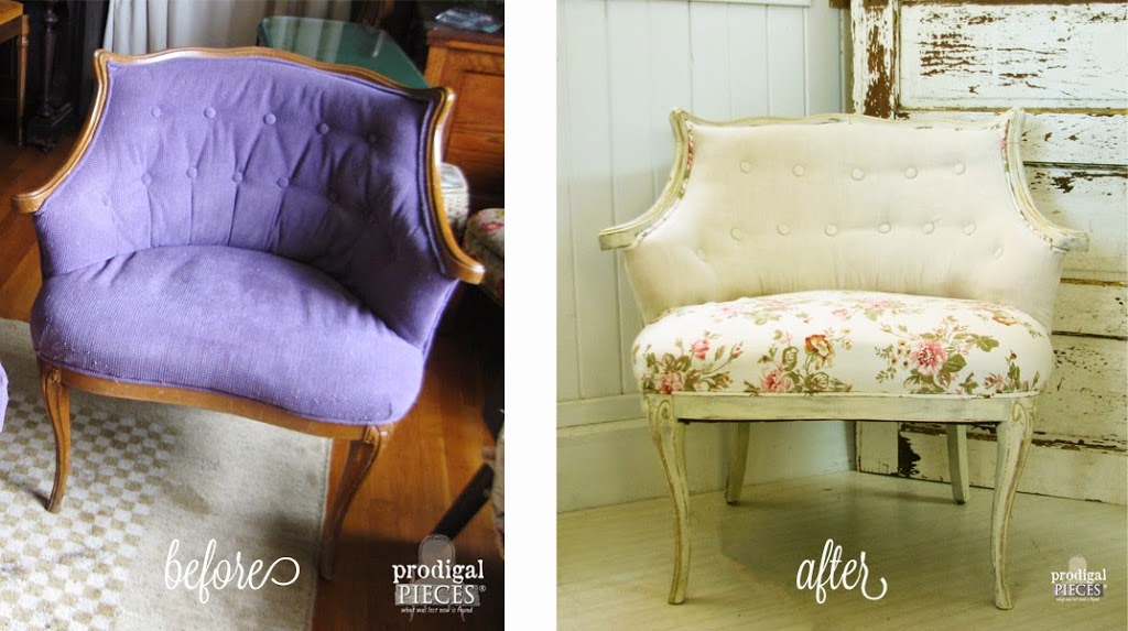 From Ugly to Shabby. Chic that is. Check it out this Tufted Chair Makeover by Larissa of Prodigal Pieces | prodigalpieces.com