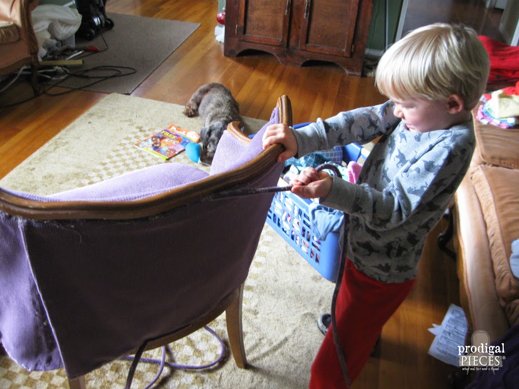 Boy Helping Mom Remove Upholstery | prodigalpieces.com