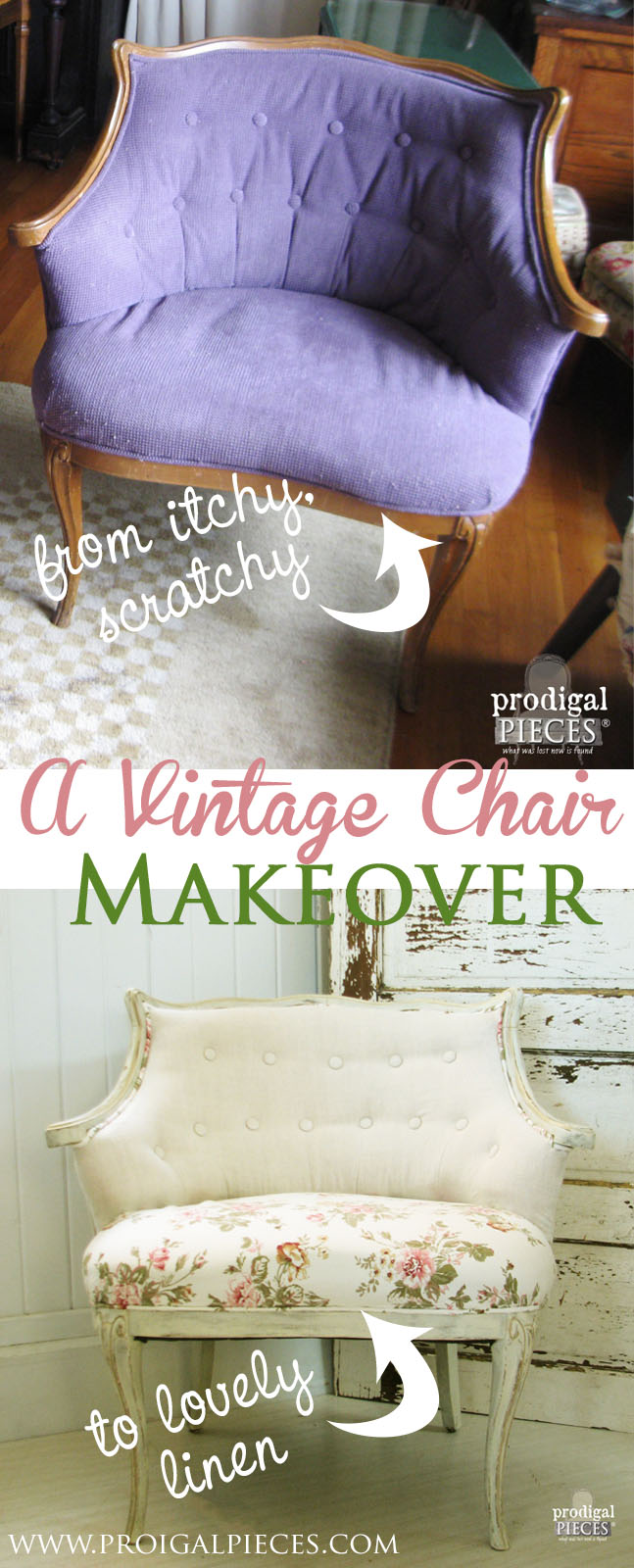 Outdated Upholstered Chair gets Linen & Rose French Tufted Chair Makeover by Prodigal Pieces | prodigalpieces.com