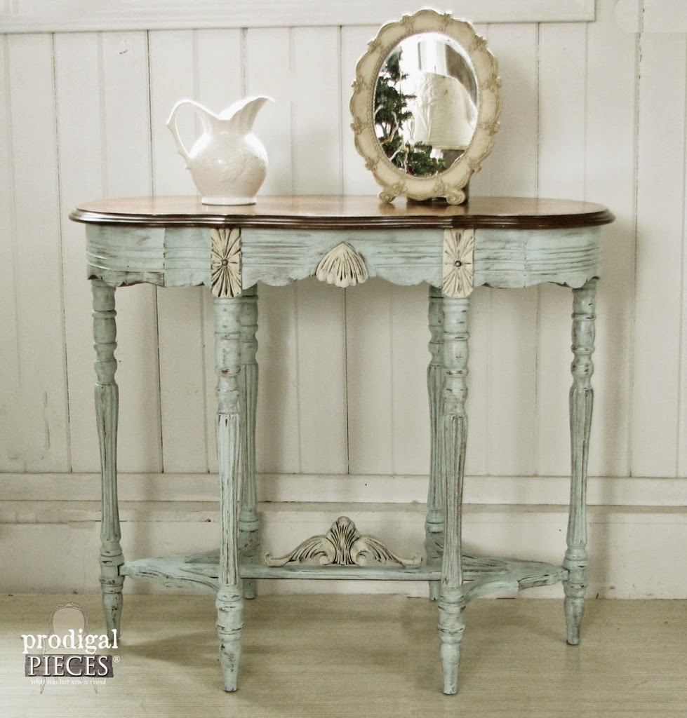 Antique Aqua Blue Side Entry Table by Prodigal Pieces | prodigalpieces.com #prodigalpieces