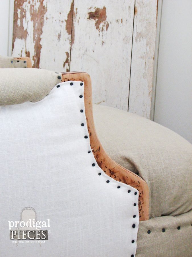 Linen Upholstery with Nailhead Trim by Larissa of Prodigal Pieces | prodigalpieces.com
