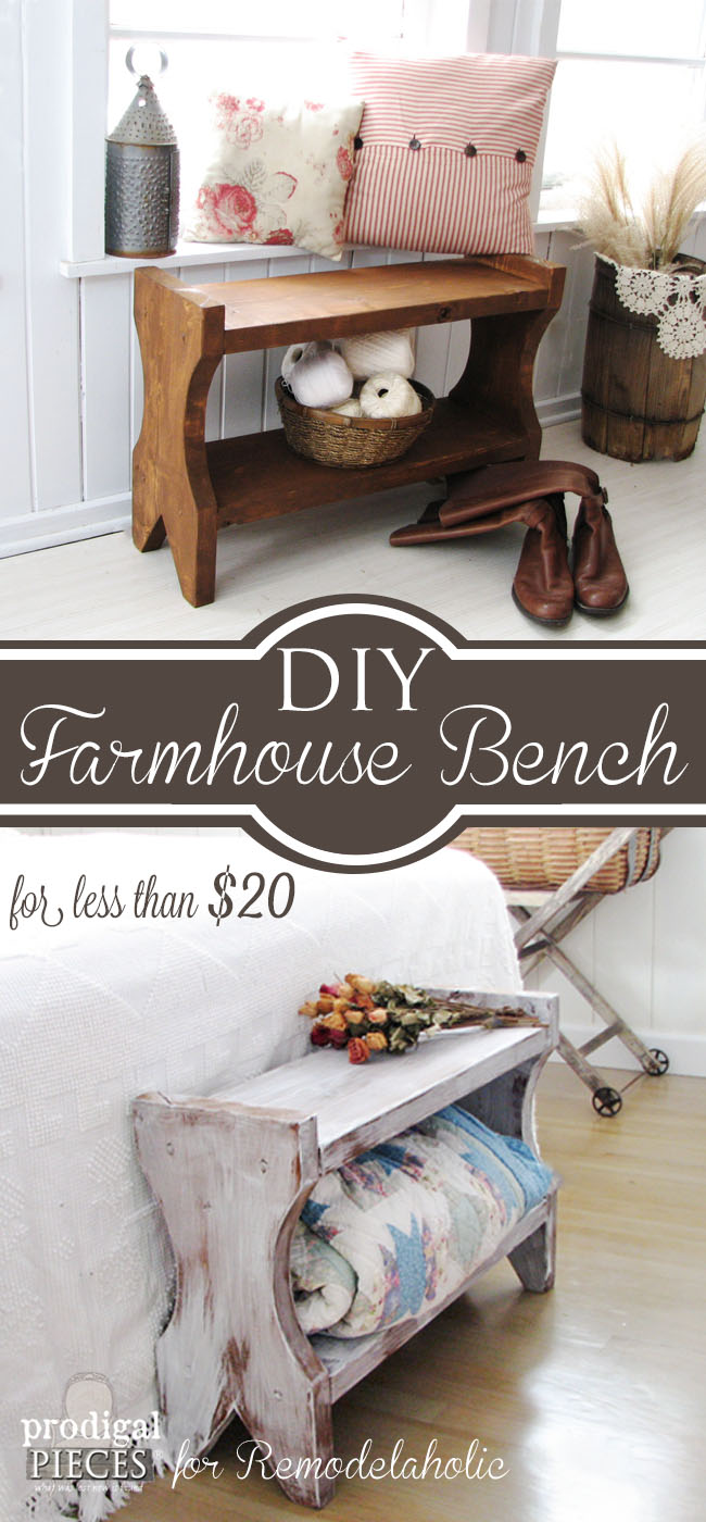 DIY Rustic Farmhouse Bench Tutorial for less than $20 on Remodelaholic by Prodigal Pieces www.prodigalpieces.com #prodigalpieces