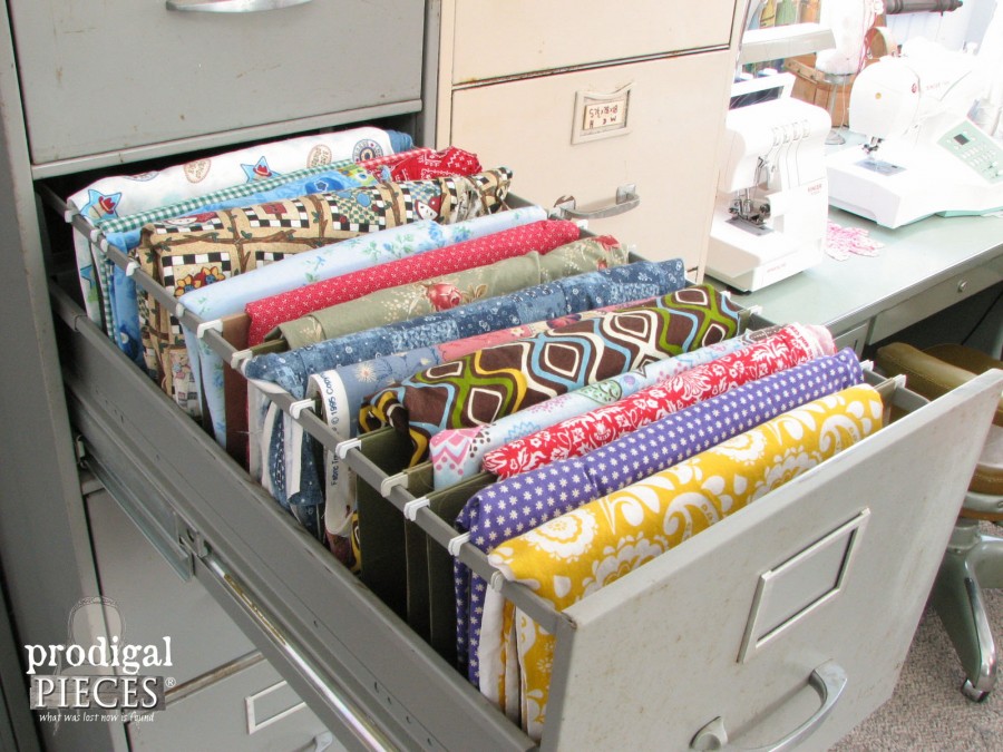 Repurposed Industrial Style Sewing Fabric Storage by Prodigal Pieces | prodigalpieces.com #prodigalpieces