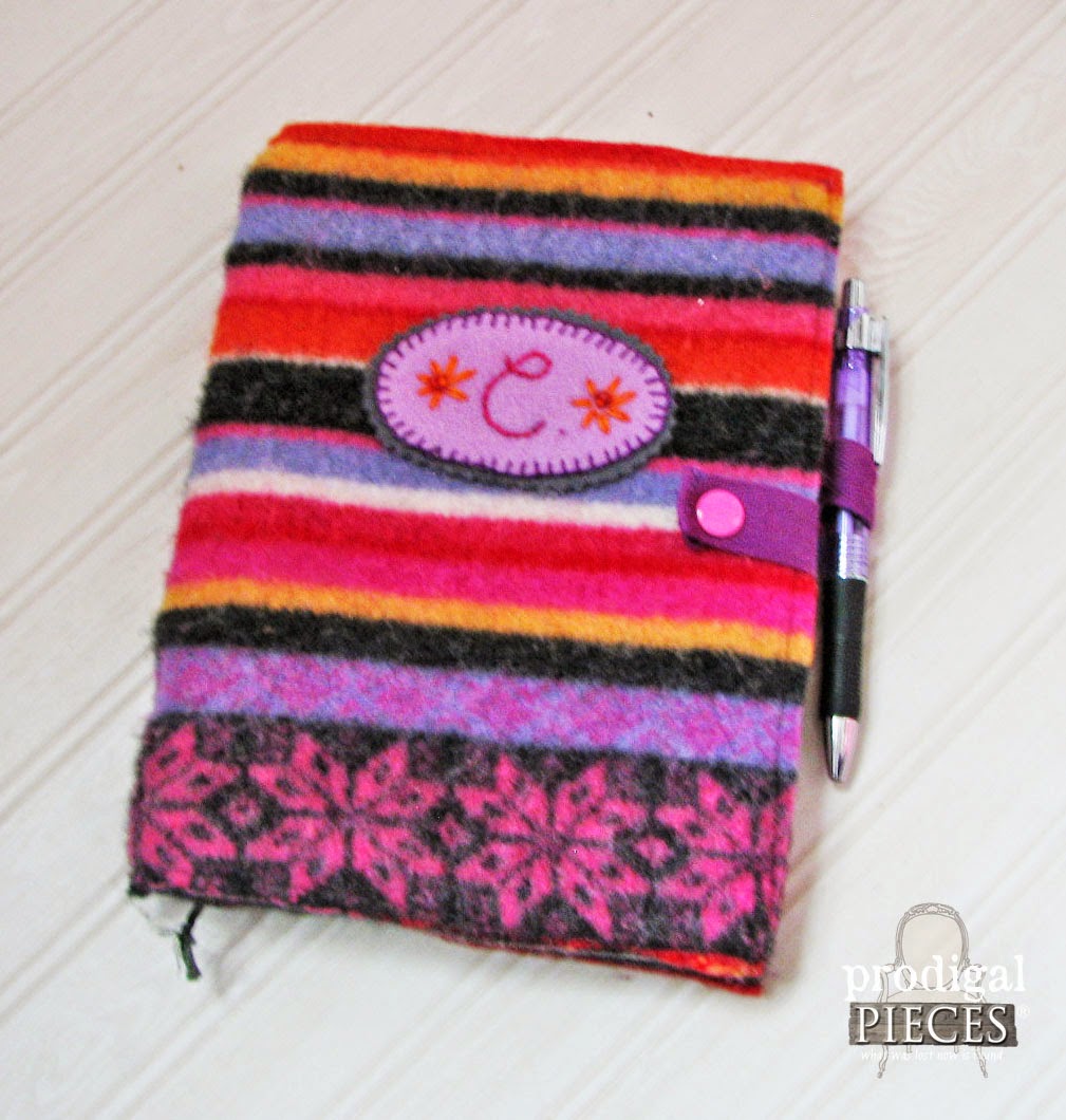 Wool Felt Handmade Repurposed Sweater Embroidered Journal Cover by Prodigal Pieces | prodigalpieces.com #prodigalpieces