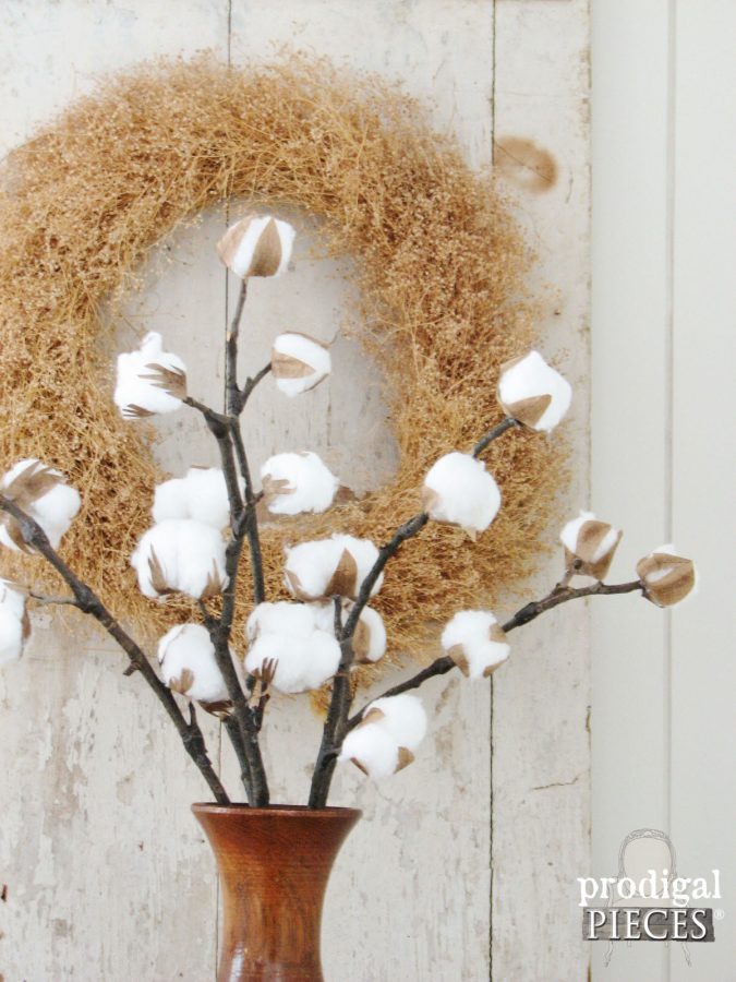 Vase of DIY Farmhouse Cotton Branches by Prodigal Pieces | prodigalpieces.com