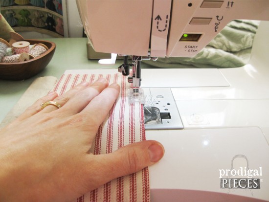 Sewing Ticking Fabric for Feed Sack Purse | prodigalpieces.com