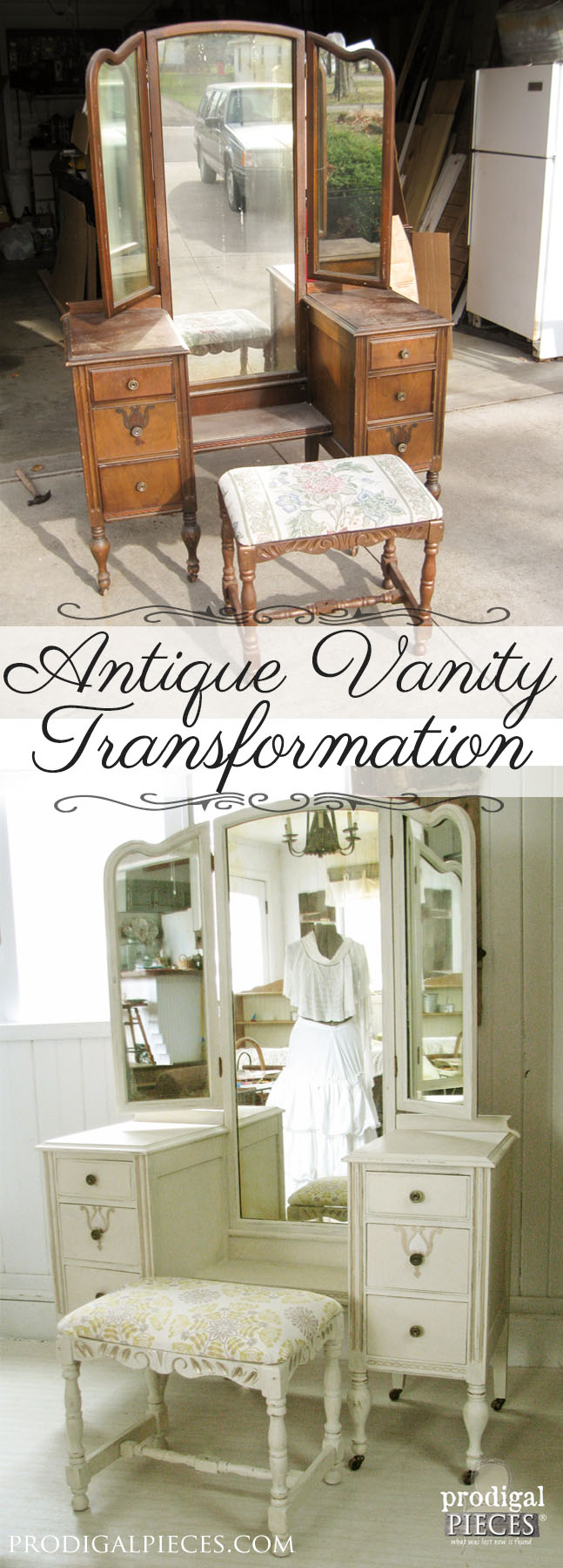 An Antique Trifold Vanity Transformation by Prodigal Pieces | prodigalpieces.com