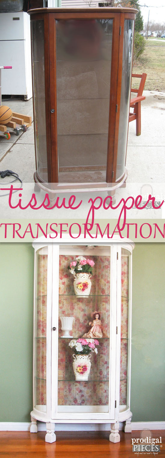 Vintage Curio Cabinet Gets Tissue Paper Transformation by Prodigal Pieces | prodigalpieces.com #prodigalpieces
