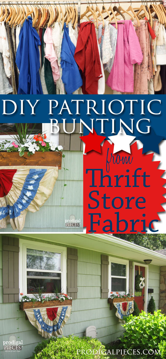 DIY Patriotic Fourth of July Bunting made from Thrifted Fabric - Celebrate Independence Day Thrifted Style by Prodigal Pieces | prodigalpieces.com #prodigalpieces