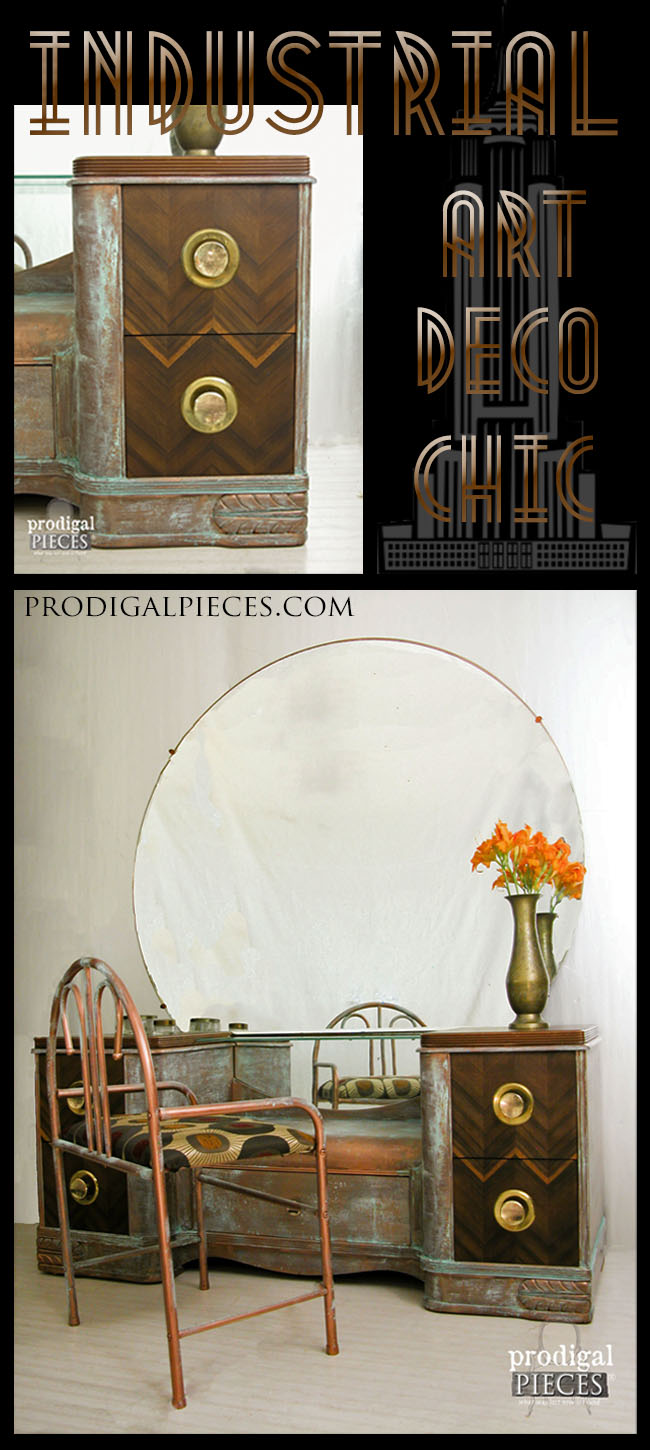 Worn out vintage Art Deco dressing table gets an industrial chic makeover with Modern Masters Metal Effects by Prodigal Pieces | prodigalpieces.com #prodigalpieces