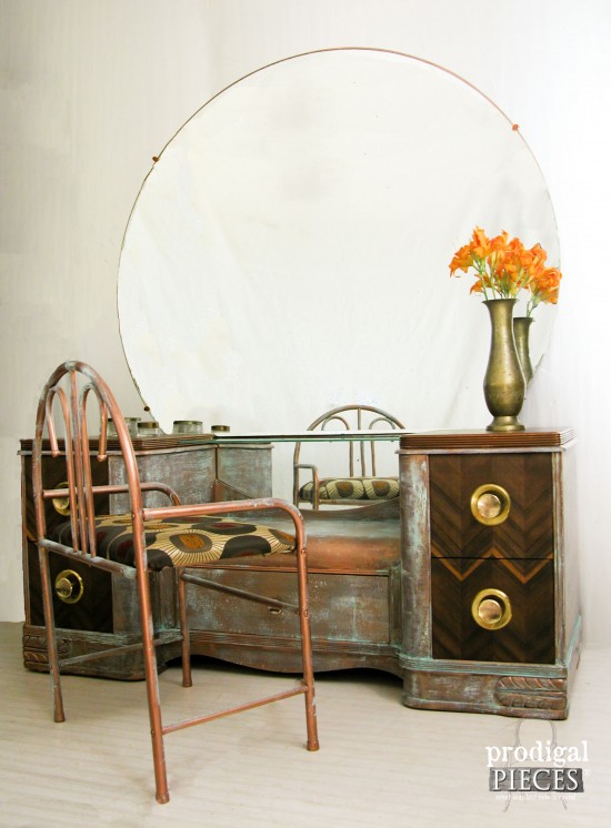Worn out vintage Art Deco dressing table gets an industrial chic makeover with Modern Masters Metal Effects by Prodigal Pieces www.prodigalpieces.com #prodigalpieces