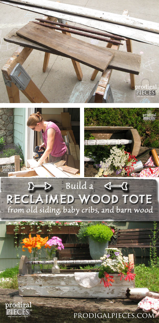 Build a reclaimed wood tote using cast off chippy siding, baby crib parts, and barn wood by Prodigal Pieces www.prodigalpieces.com #prodigalpieces