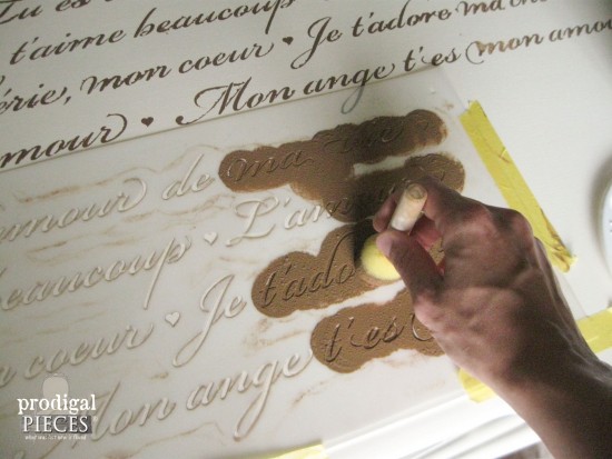 French Script Stenciling Antique Vanity | Prodigal Pieces | www.prodigalpieces.com