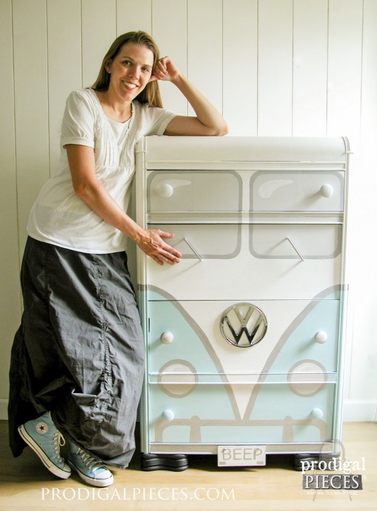 A garage sale freebie Art Deco water dresser gets a sweet Volkswagen Bus makeover by Prodigal Pieces www.prodigalpieces.com #prodigalpieces