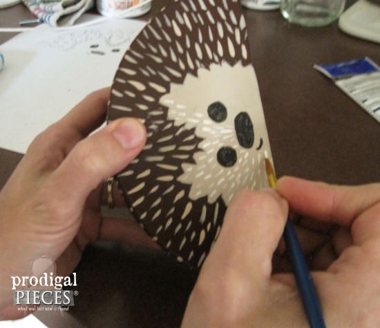 Adding Face Details on DIY Hedgehog Pencil Holder | prodigalpieces.com