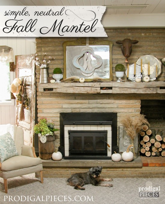 Create a simple, neutral fall mantelscape with natural elements, metals, and reclaimed items by Prodigal Pieces | prodigalpieces.com #prodigalpieces
