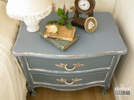 Outdated Craiglist scored French Provincial set gets a French country makeover with a beautiful blue by Prodigal PIeces. www.prodigalpieces.com #prodigalpieces