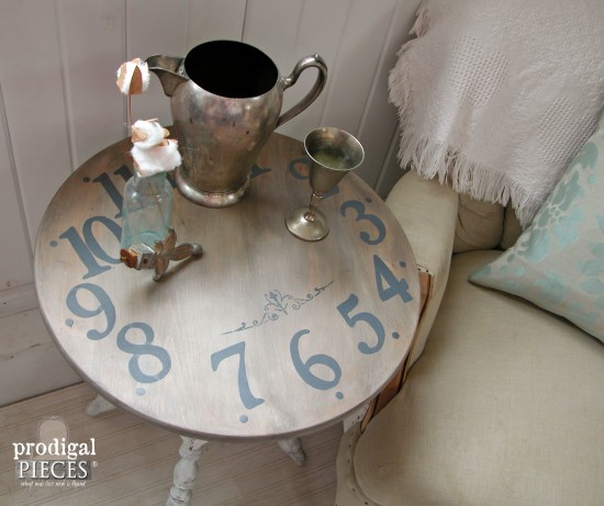 Beaten up table set out for trash turned it into a vintage style clock face table. A trash to treasure transformation by Prodigal Pieces www.prodigalpieces.com #prodigalpieces