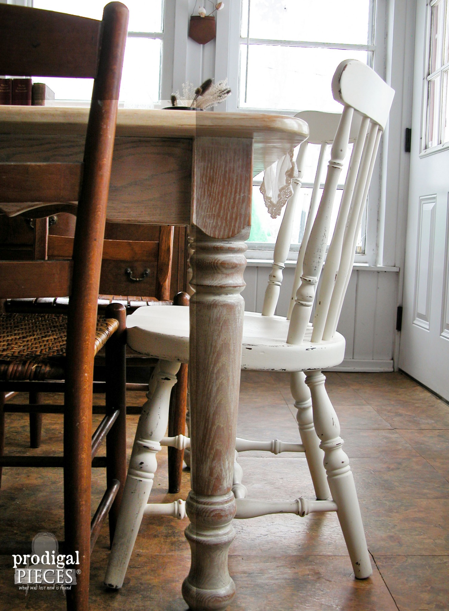Whitewashed Farmhouse Table Leg by Prodigal Pieces | prodigalpieces.com