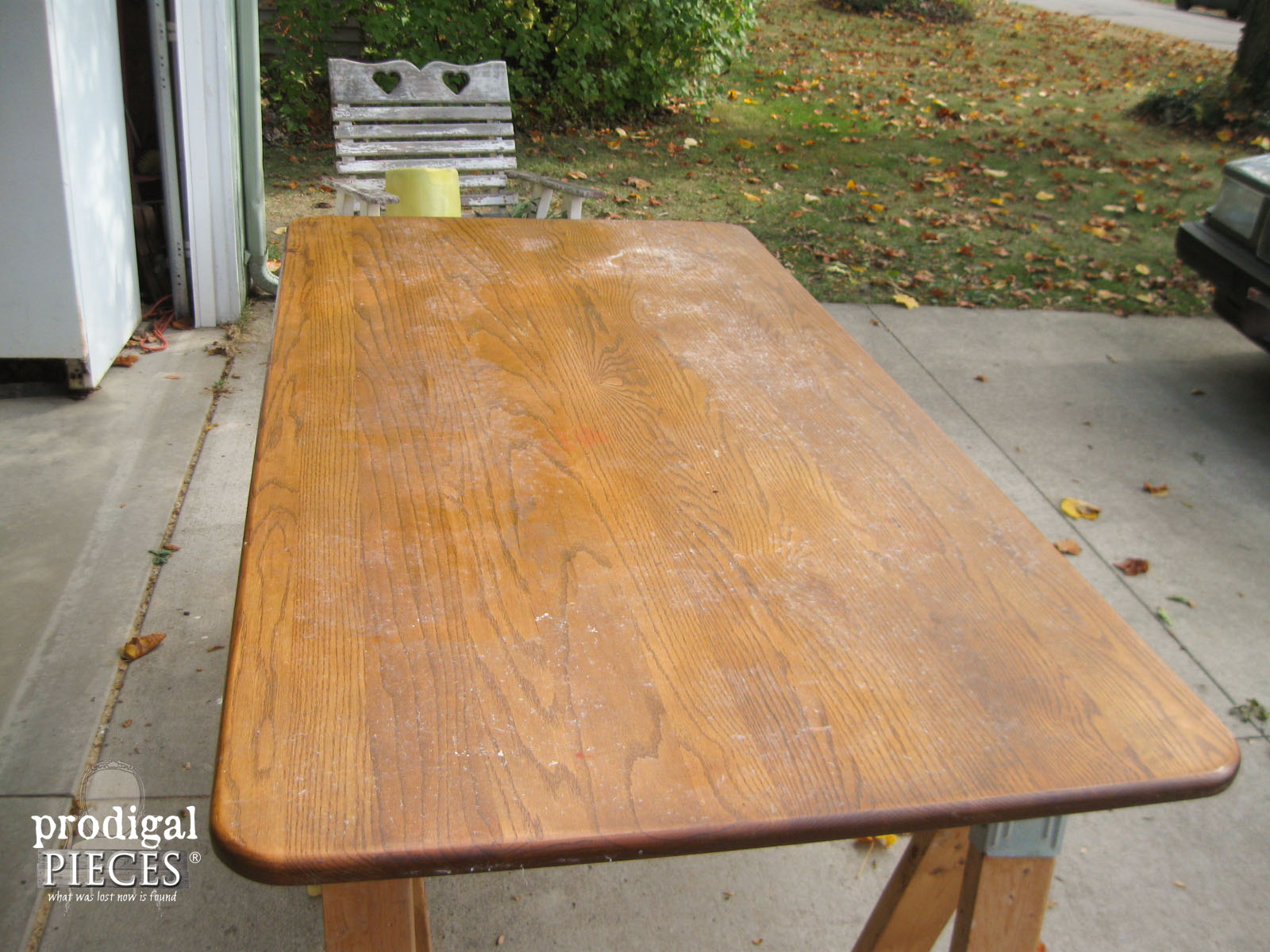 Farmhouse Table Top Being Whitewashed | Prodigal Pieces | www.prodigalpieces.com