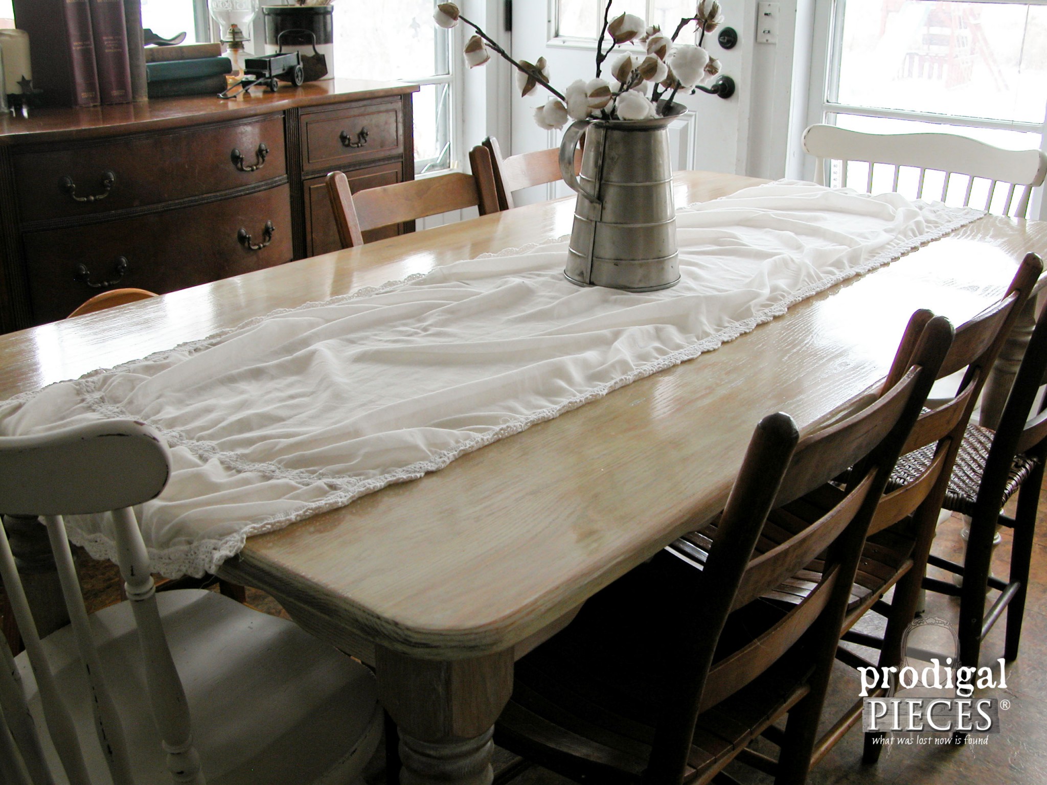 Corner View Whitewashed (Limewashed) Farmhouse Table by Prodigal Pieces | prodigalpieces.com