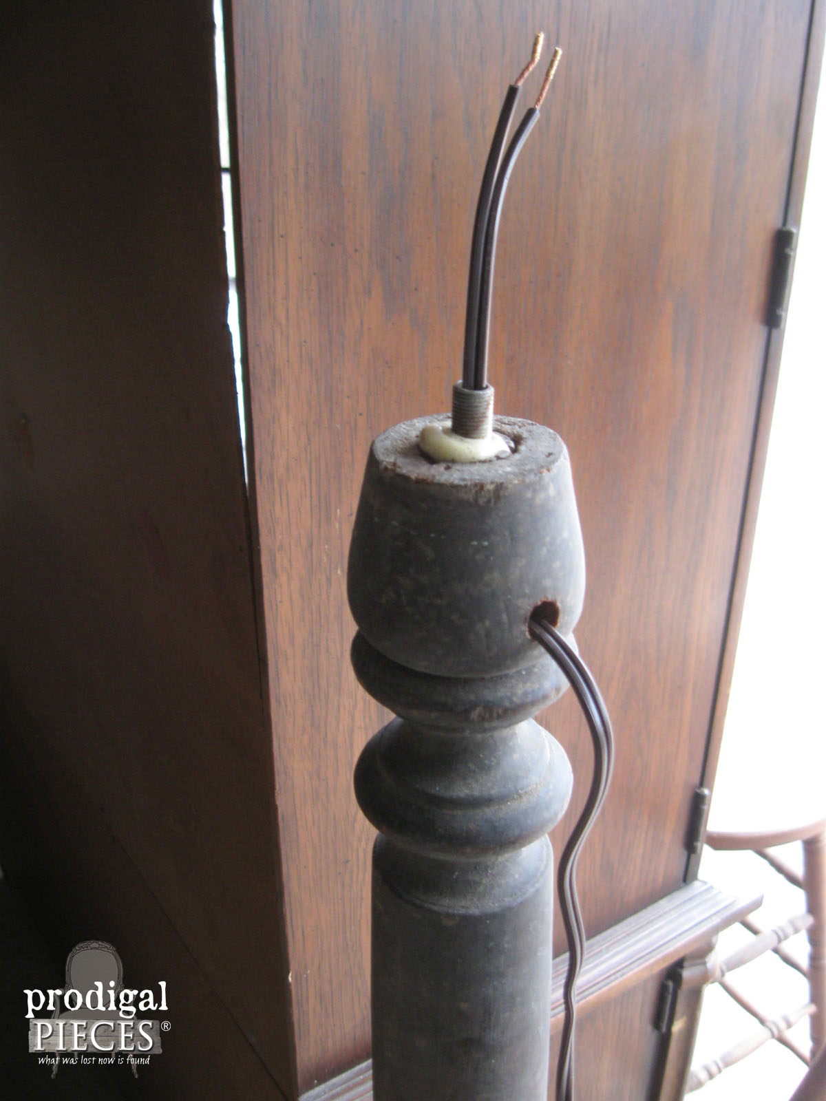 Adding Wiring to Repurposed Antique Rocker Leg Lamp | Prodigal Pieces | www.prodigalpieces.com